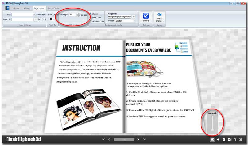 3D book Tilt Angle adjusting