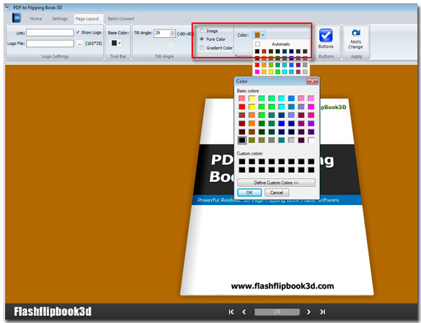 PDF to Flipping Book 3D setup pure color background